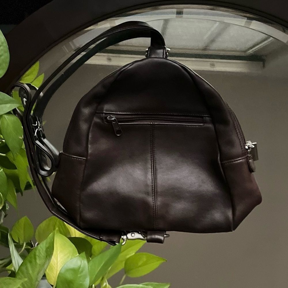 Tignanello Backpack Maroon Black Purse Bag Leather Pockets Red Small Adj… - Picture 2 of 11